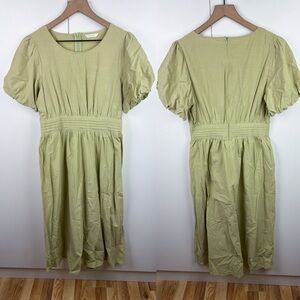 Kittin Sage Green Puff Sleeve Midi Dress Cotton Cottagecore Spring Prairie